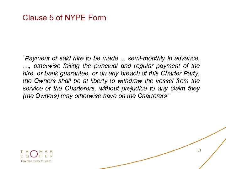 Clause 5 of NYPE Form “Payment of said hire to be made. . .