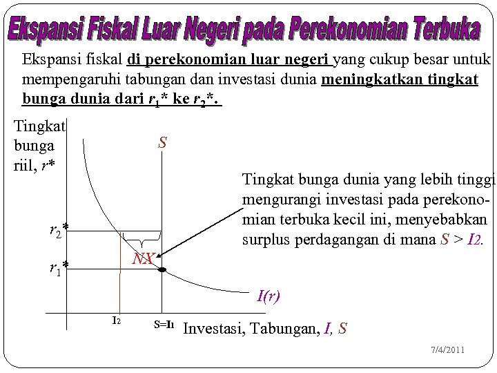 Ekspansi fiskal di perekonomian luar negeri yang cukup besar untuk mempengaruhi tabungan dan investasi