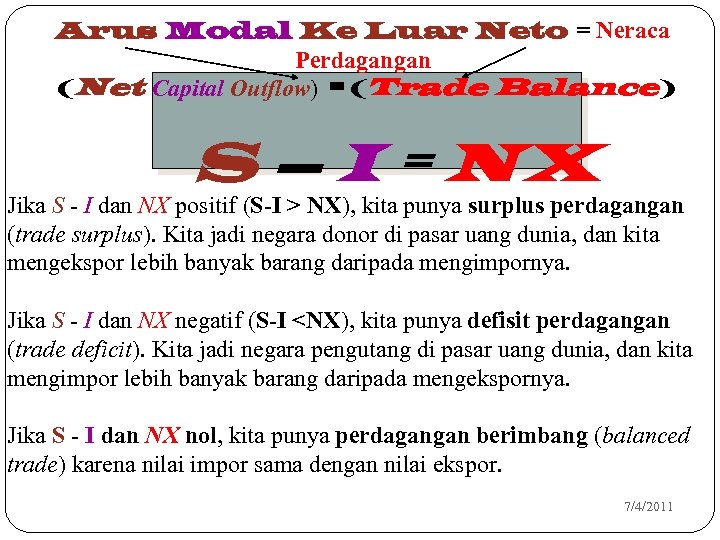 Arus Modal Ke Luar Neto = Neraca Perdagangan (Net Capital Outflow) = (Trade Balance)