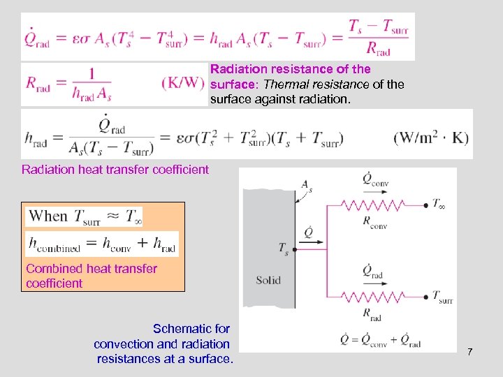 Radiation resistance of the surface: Thermal resistance of the surface against radiation. Radiation heat