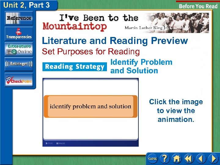 Unit 2, Part 3 Literature and Reading Preview Set Purposes for Reading Identify Problem