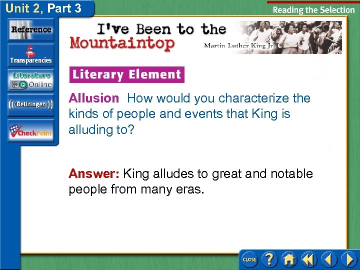 Unit 2, Part 3 Allusion How would you characterize the kinds of people and