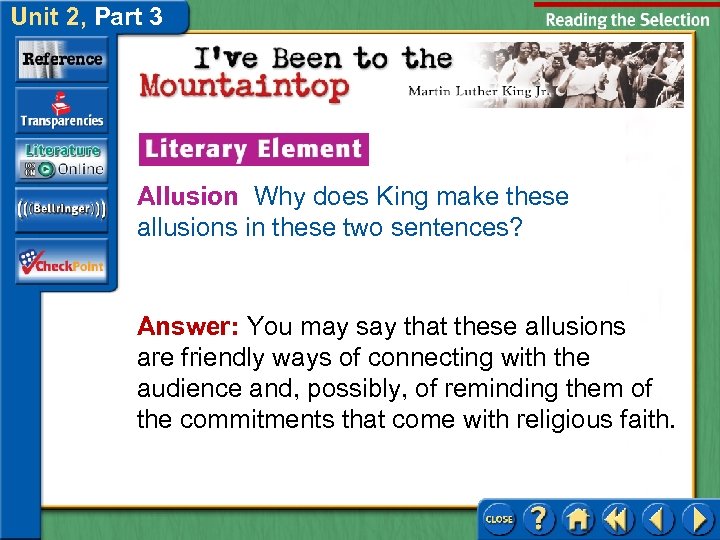 Unit 2, Part 3 Allusion Why does King make these allusions in these two