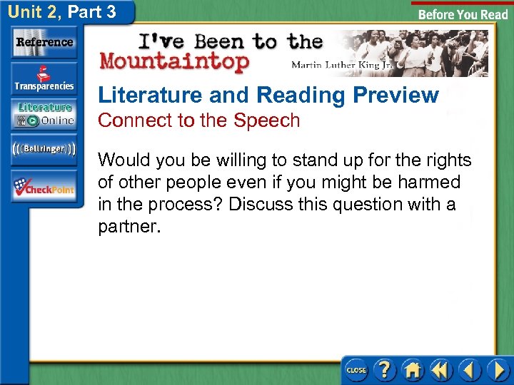 Unit 2, Part 3 Literature and Reading Preview Connect to the Speech Would you