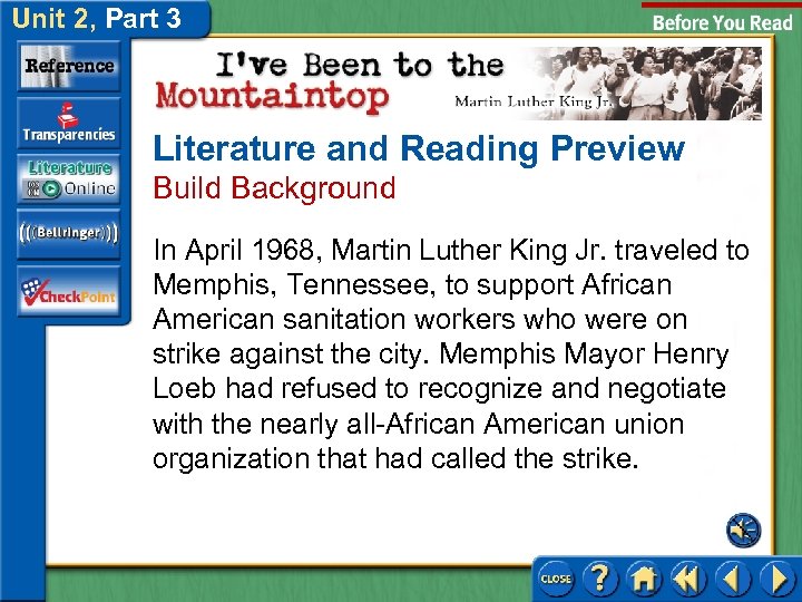 Unit 2, Part 3 Literature and Reading Preview Build Background In April 1968, Martin