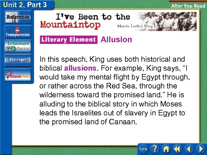 Unit 2, Part 3 Allusion In this speech, King uses both historical and biblical
