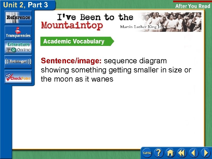 Unit 2, Part 3 Sentence/image: sequence diagram showing something getting smaller in size or