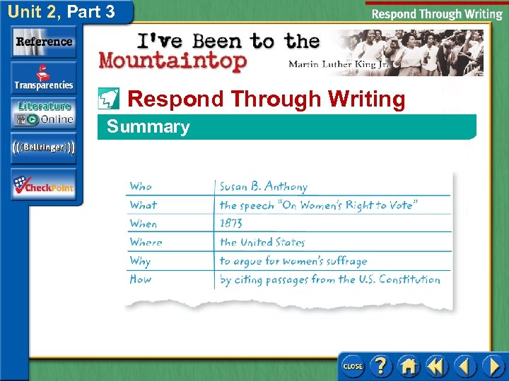 Unit 2, Part 3 Respond Through Writing Summary 