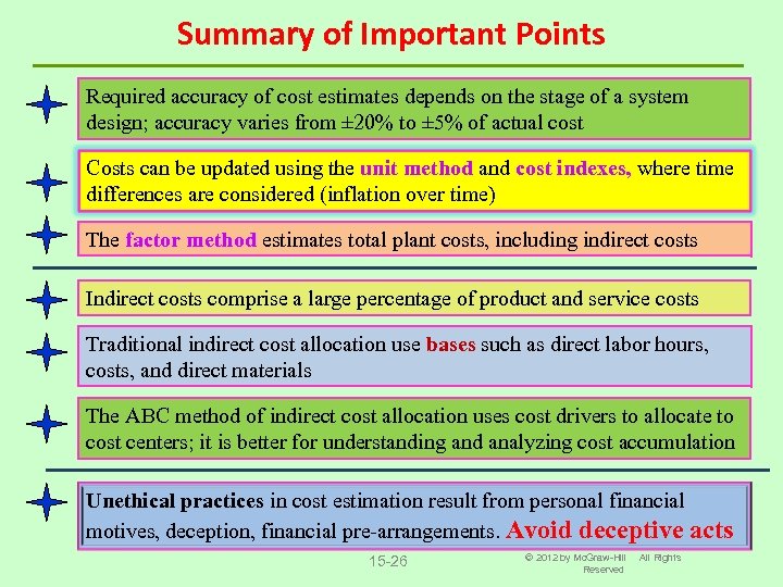 Summary of Important Points Required accuracy of cost estimates depends on the stage of