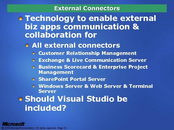 External Connectors Technology to enable external biz apps communication & collaboration for All external