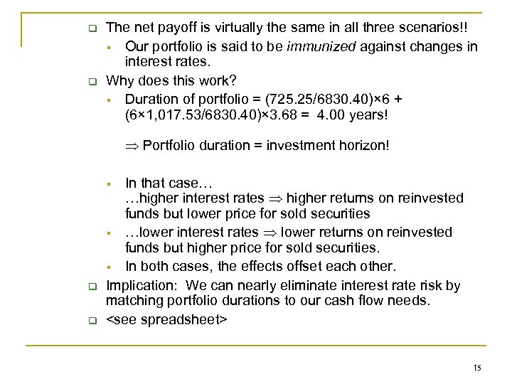 q q The net payoff is virtually the same in all three scenarios!! §
