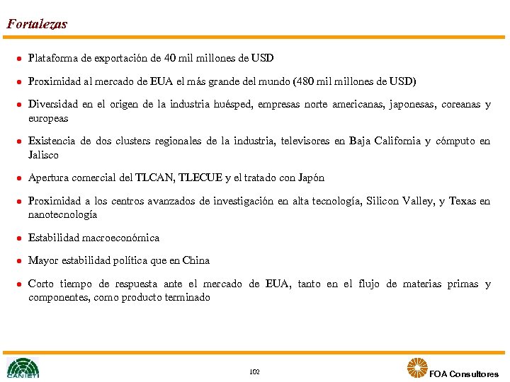 Fortalezas l Plataforma de exportación de 40 millones de USD l Proximidad al mercado