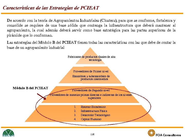 Características de las Estrategias de PCIEAT De acuerdo con la teoría de Agrupamientos Industriales