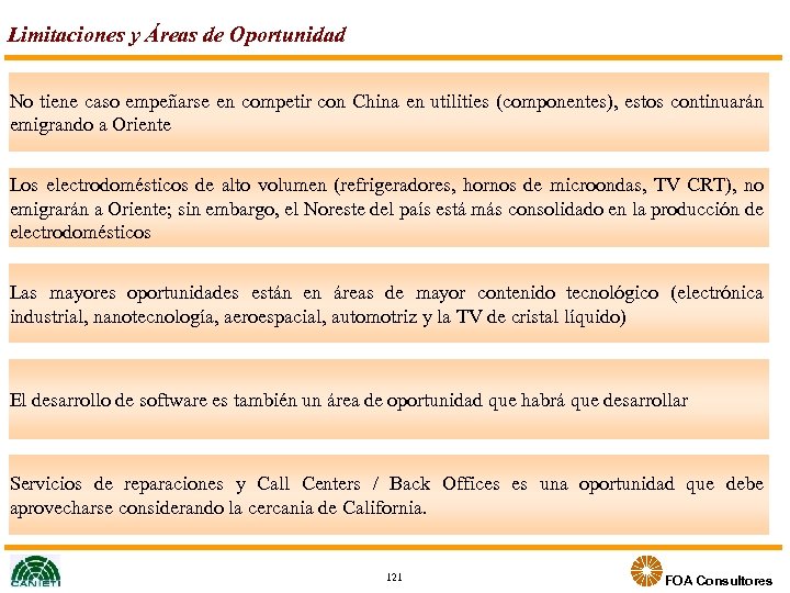 Limitaciones y Áreas de Oportunidad No tiene caso empeñarse en competir con China en