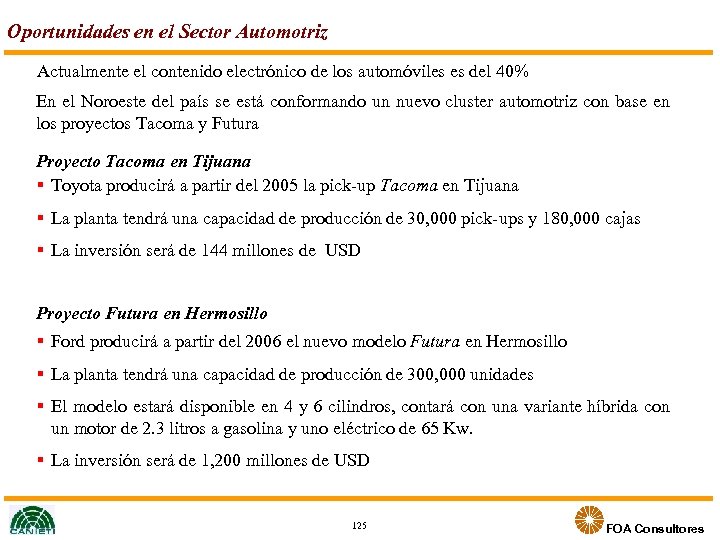 Oportunidades en el Sector Automotriz Actualmente el contenido electrónico de los automóviles es del