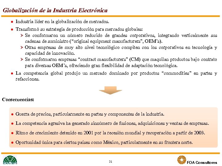 Globalización de la Industria Electrónica l l l Industria líder en la globalización de
