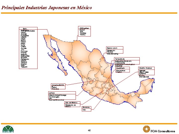 Principales Industrias Japonesas en México Chihuahua Epson TDK Toshiba Totoku Baja California Aromat Mexicana