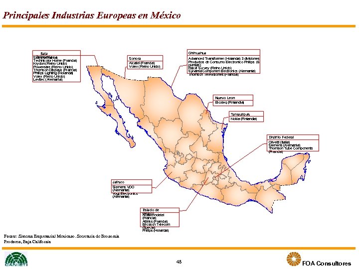 Principales Industrias Europeas en México Chihuahua Baja California Skill (Alemania) Technicolor Home (Francia) Krydon