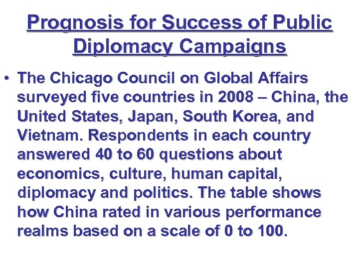 Prognosis for Success of Public Diplomacy Campaigns • The Chicago Council on Global Affairs