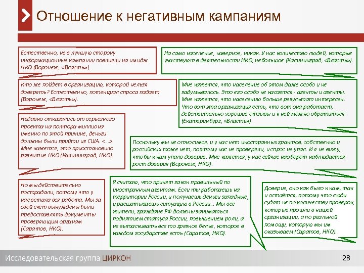 Отношение к негативным кампаниям Естественно, не в лучшую сторону информационные кампании повлияли на имидж