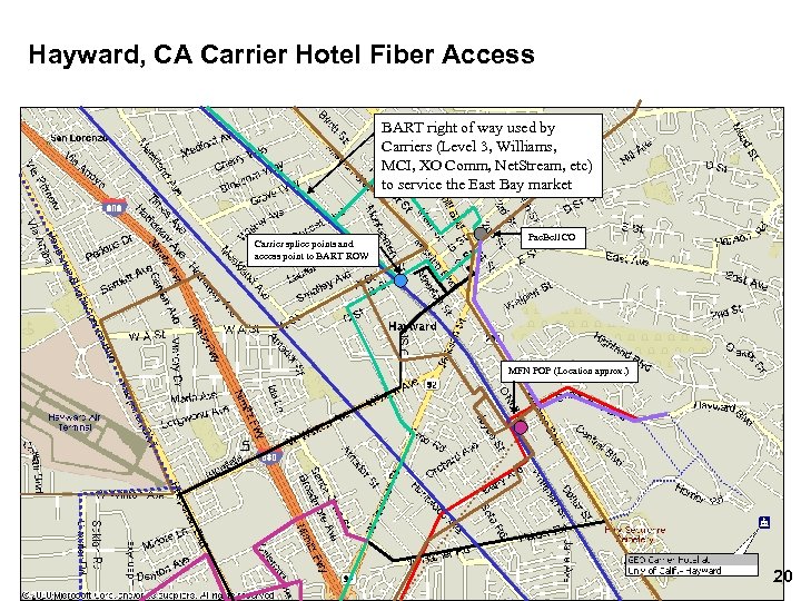 Hayward, CA Carrier Hotel Fiber Access BART right of way used by Carriers (Level