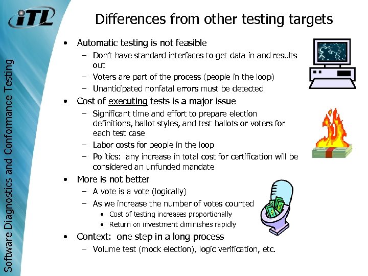 Differences from other testing targets Software Diagnostics and Conformance Testing • Automatic testing is