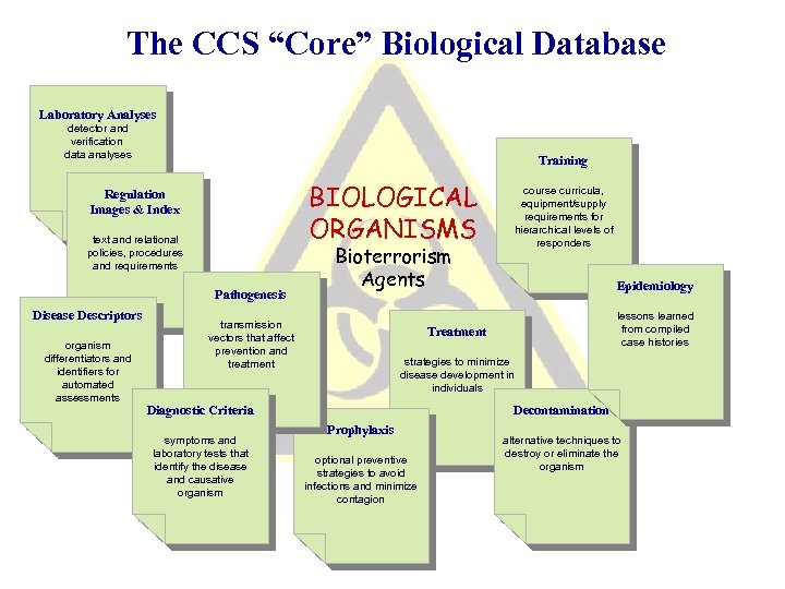 The CCS “Core” Biological Database Laboratory Analyses detector and verification data analyses Training BIOLOGICAL