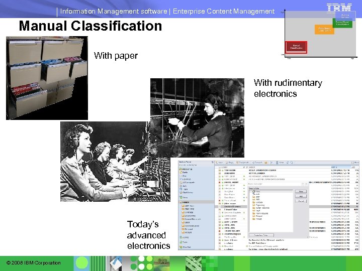 Information Management software | Enterprise Content Management Manual Classification With paper With rudimentary electronics