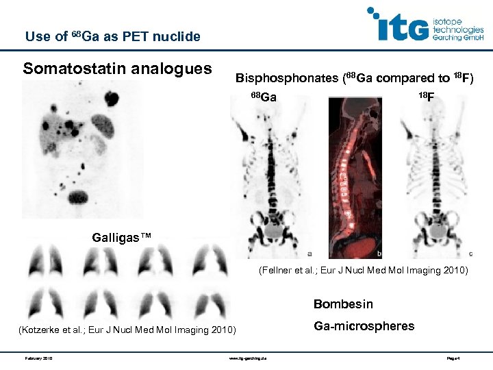 Use of 68 Ga as PET nuclide Somatostatin analogues Bisphonates (68 Ga compared to