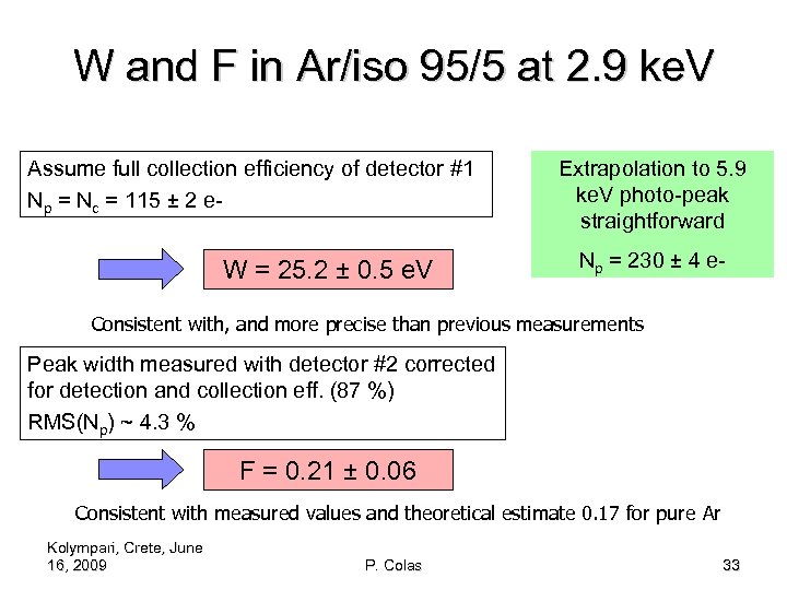 W and F in Ar/iso 95/5 at 2. 9 ke. V Assume full collection
