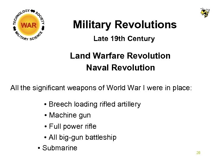 Military Revolutions Late 19 th Century Land Warfare Revolution Naval Revolution All the significant