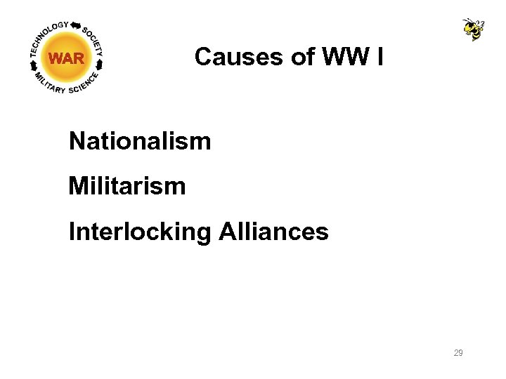 Causes of WW I Nationalism Militarism Interlocking Alliances 29 