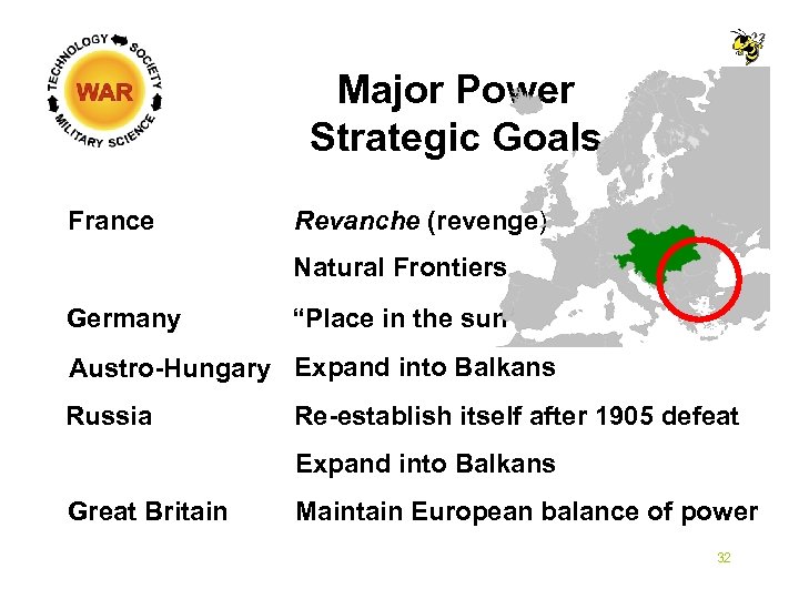 Major Power Strategic Goals France Revanche (revenge) Natural Frontiers Germany “Place in the sun”