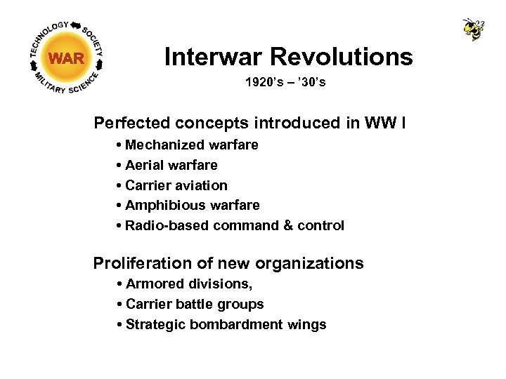 Interwar Revolutions 1920’s – ’ 30’s Perfected concepts introduced in WW I • Mechanized