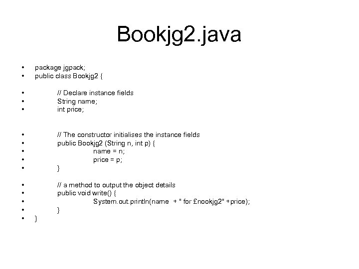 Bookjg 2. java • • package jgpack; public class Bookjg 2 { • •