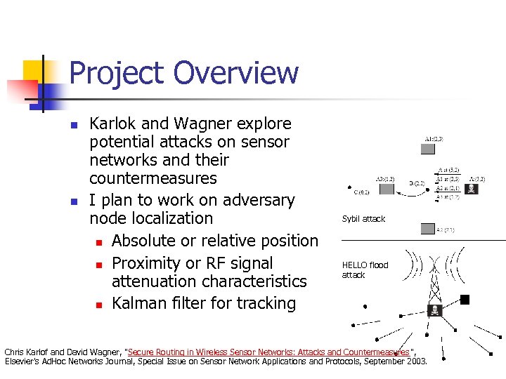 Project Overview n n Karlok and Wagner explore potential attacks on sensor networks and