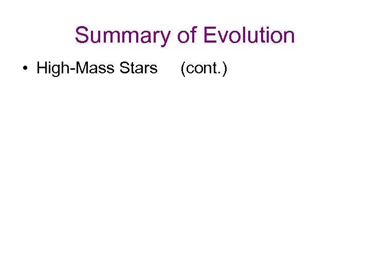 Summary of Evolution • High-Mass Stars (cont. ) – Successive stages of nuclear fusion