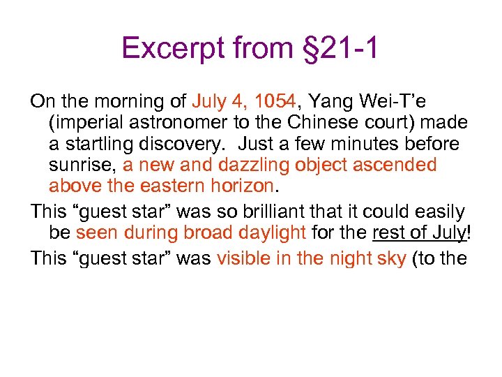 Excerpt from § 21 -1 On the morning of July 4, 1054, Yang Wei-T’e
