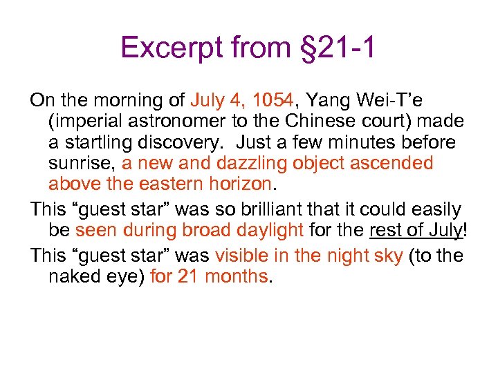 Excerpt from § 21 -1 On the morning of July 4, 1054, Yang Wei-T’e