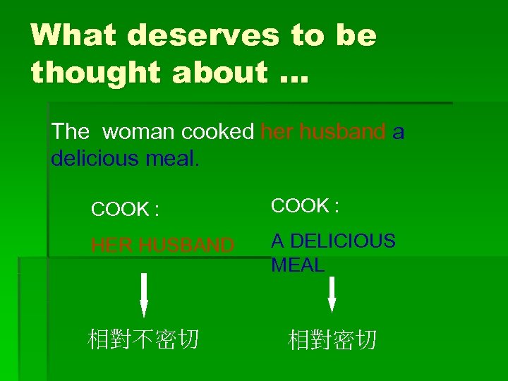 What deserves to be thought about … The woman cooked her husband a delicious