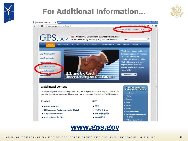 For Additional Information… www. gps. gov 30 