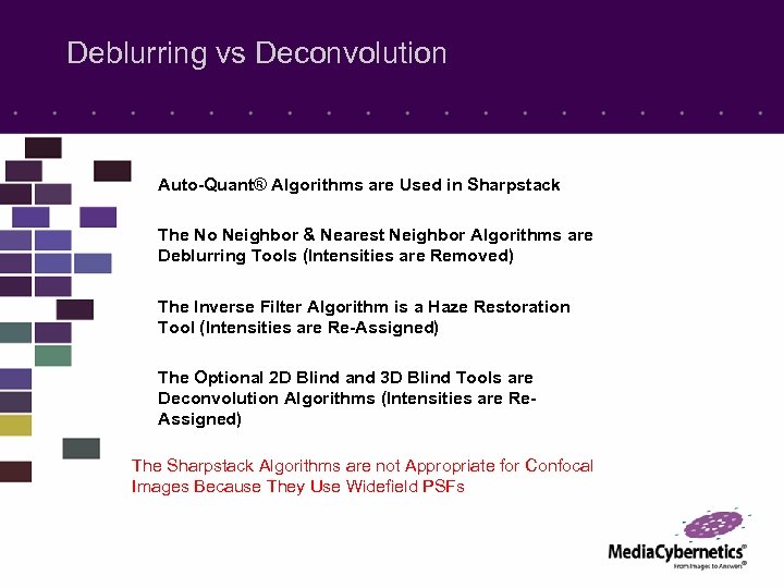 Deblurring vs Deconvolution Auto-Quant® Algorithms are Used in Sharpstack The No Neighbor & Nearest