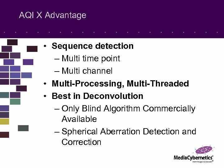 AQI X Advantage • Sequence detection – Multi time point – Multi channel •