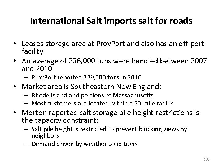 International Salt imports salt for roads • Leases storage area at Prov. Port and