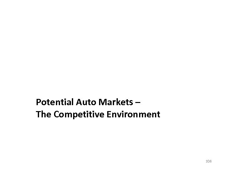 Potential Auto Markets – The Competitive Environment 108 