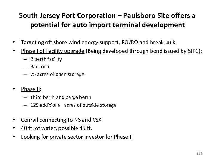 South Jersey Port Corporation – Paulsboro Site offers a potential for auto import terminal