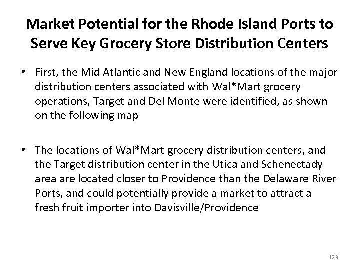 Market Potential for the Rhode Island Ports to Serve Key Grocery Store Distribution Centers