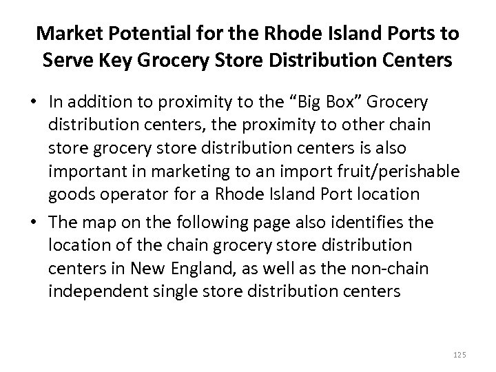 Market Potential for the Rhode Island Ports to Serve Key Grocery Store Distribution Centers