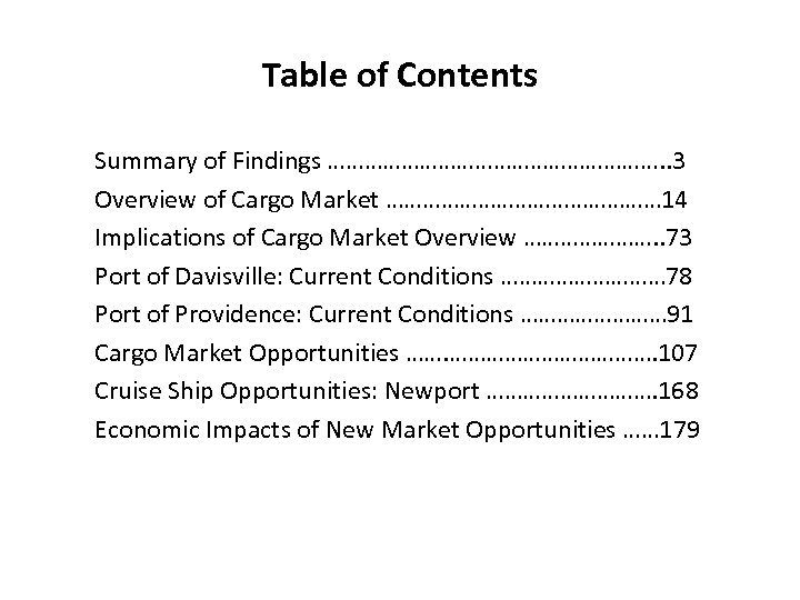 Table of Contents Summary of Findings ………………………. . 3 Overview of Cargo Market ……………………