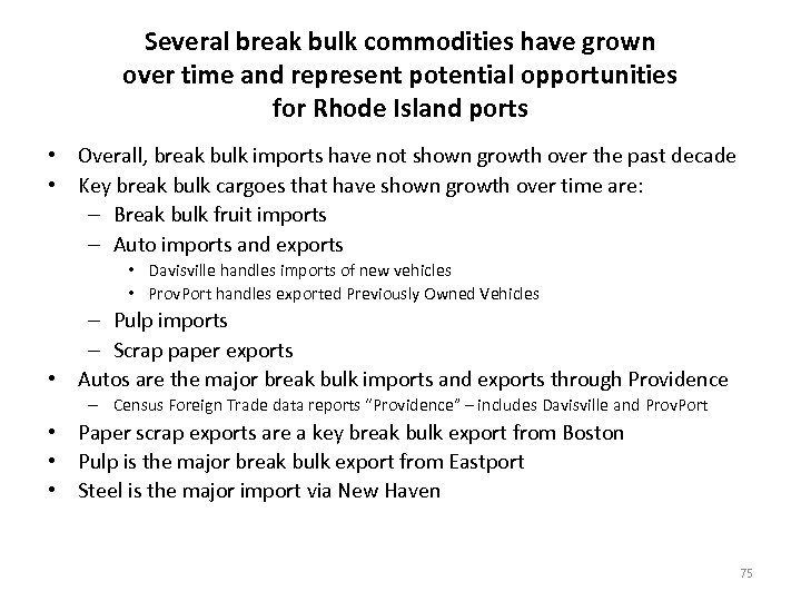 Several break bulk commodities have grown over time and represent potential opportunities for Rhode